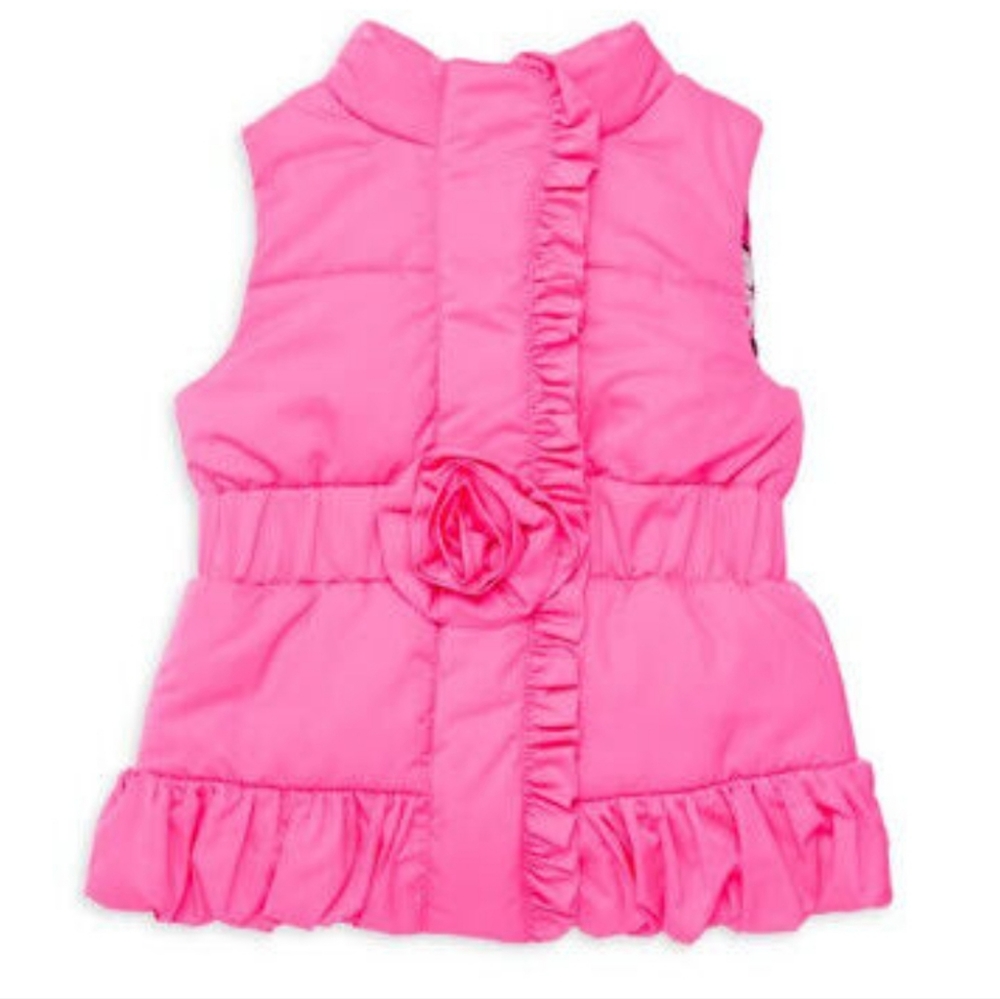 Lilly Pulitzer CAYLEE Pink Rosette Puffer Vest Ruffle Snap Activewear Barbie